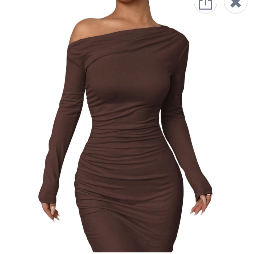 Brown Off-Shoulder Mini Dress